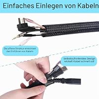 Josnown Selbstschließend Kabelkanal, 10m Zuschneidba Kabelschlauch Gewebter Kabelmantel, Durchmesser 12-20mm, Kabelmanagement für Hause und im Büro Verstecken im Schreibtisch, TV, Boden, Schwarz – Ansicht 2
