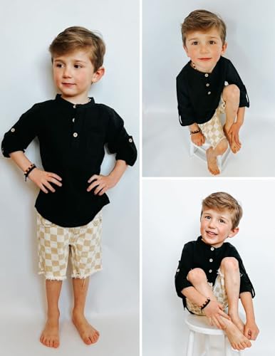 Image of Arshiner Boys Cotton Linen Henley Shirt Button Down Shirt Long Sleeve T Shirt Beach Shirt Tee Casual Solid Tops