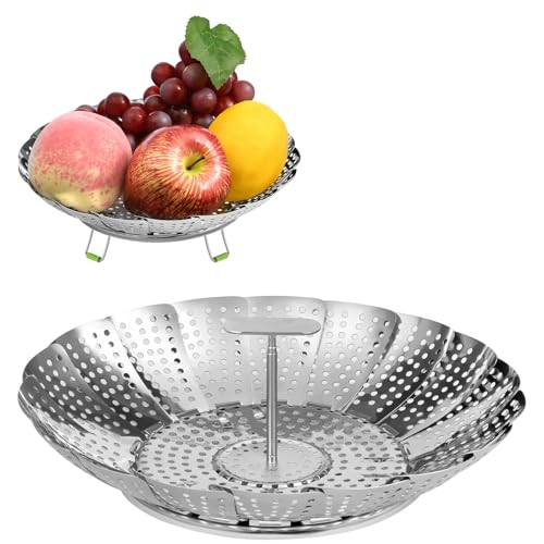 ABOHU Dampfeinsatz für Topf, Einstellbar Dünsteinsatz (18-28cm), Edelstahl Dampfgarer mit Einziehbar und abnehmbar Griff, Gemüsedampfkorb, Dampfgarer Einsatz für Gemüse Meeresfrüchten