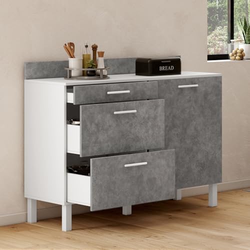 IDMarket - Buffet Bas casserolier de Cuisine 120 cm CINA Plan de Travail H.83 cm 1 Porte + 3...