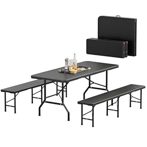 JUMMICO Bierzeltgarnitur Klappbar 3er Set Tisch & 2X Bank, Rattanoptik Biertischgarnitur 180x74x74cm Festzeltgarnitur Biergarten Biergarnitur für Garten, Party und Camping