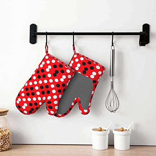 Red White Polka Dot Printed Silicone Oven Mitts Heat Resistant Non-Slip Oven Gloves Set Of 2 For Kitchen Baking, Grilling #TOP5