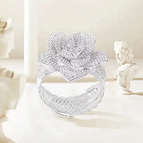 Jojomina Flower Arm Cuff Rhinestone Bracelet For Women Silver Crystal Stretch Prom Bridal Bracelet Jewelry For Bride Wedding Party Dating thumb #2