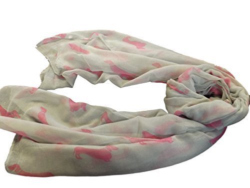 Fat-Catz-Copy-Catz Women's Grey/Pink Sausage Dog Scarf Dachshund Dogs Print Scarf - Large Size - All Seasons Scarf - Small Sausage Dog - Soft Shawl, Wrap, Sarong ()