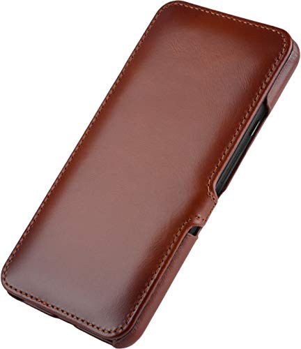 StilGut Book Type Flip Case for Google Pixel 5, Genuine Leather Pixel 5 case with Closure, Cognac Antique