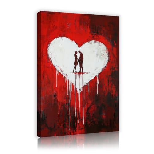 Fresque romantique couple cœur blanc | Décoration murale chambre