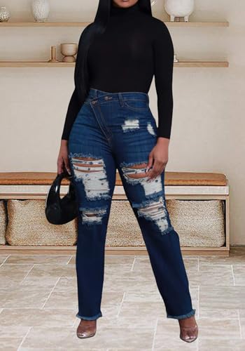 Ptorlio Womens Ripped Jeans High Waisted Bootcut High Waisted Distressed Y2K Streetwear Causal Denim Pants2