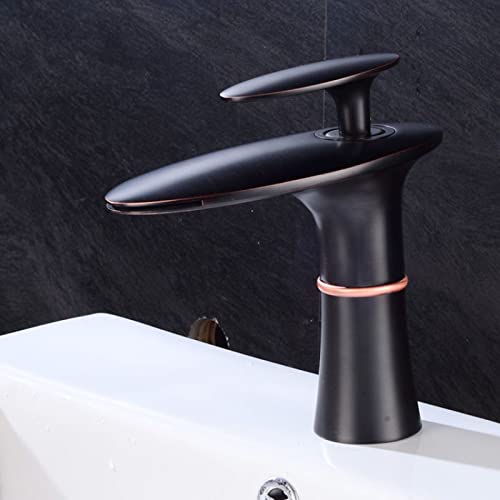 Mitigeur de lavabo cascade en laiton noir chic pour eau froide et chaude