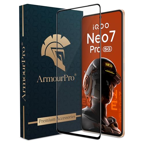 Image of ArmourPro Tempered Glass for iQOO Neo 7 Pro /Neo 7 / IQOO 9T - 9H Screen Protector with Black Border, Anti Scratch, Edge-to-Edge Coverage, HD Clarity, Smooth Touch, Case Friendly | Black