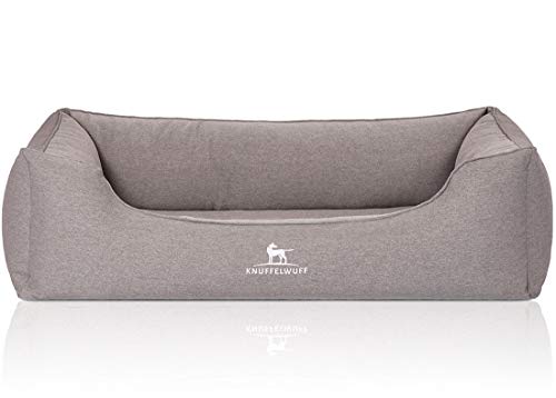 Knuffelwuff Orthopädisches Hundebett Leano aus Velours mit Handwebcharakter XL 105 x 75cm Grau - abnehmbarer Bezug - waschbar - für große, mittelgroße und kleine Hunde