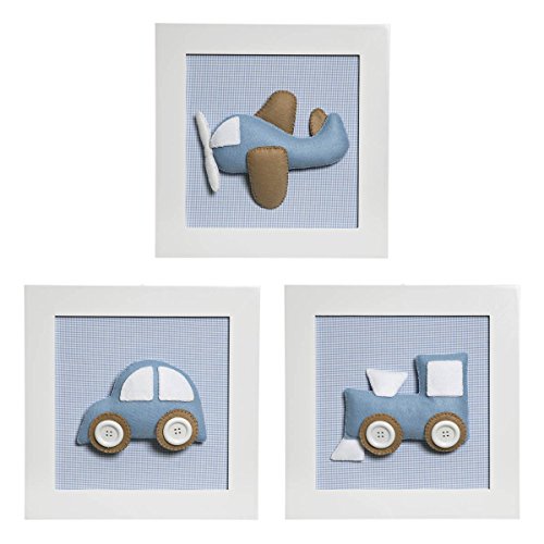 Potinho de Mel Trio De Quadros Transporte Quarto Bebê Infantil Menino Azul