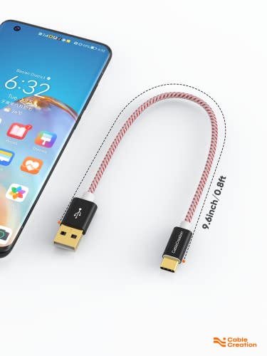 Cablecreation Short Usb C Cable 0.8Ft, Usb A To Usb C Cable Braided Fast Charging Cable 3A 480Mbps Data, Compatible With Power Bank, Galaxy S22 S21 S20 S10 25Cm Red #TOP5