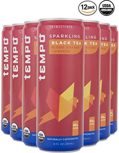 Tempo, Sparkling Tea, Sparkling Water, Black Tea, Blood Orange, Ginseng, Unsweetened, Organic - 12 Ounce, 12 Count (Black Tea, Blood Orange, Ginseng)