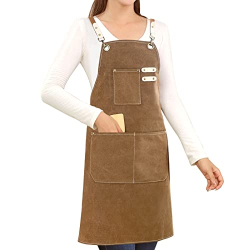 Hongsome Florist Barber Hair Stylist Apron Waterdrop Resistant Cotton Canvas Cosmetology Aprons Cross Back Crossback Brown #TOP22