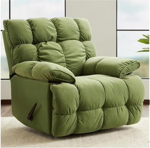 Image of SITJOY Oversized Power Swivel Rocker Recliner Chair, Overstuffed Extra Wide Rocking Chair for Big and Tall, Glider Recliner Nursery Chair, Soft Breathable Fabric in Green, Manual
