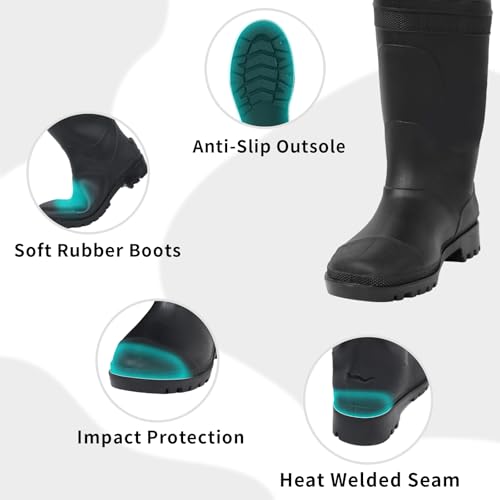 DikaSun Fishing Waders for Men & Women, Waterproof 2-Ply Nylon/PVC Chest Wader with Boots for Outdoor Sizes 4-13 Bootfoot