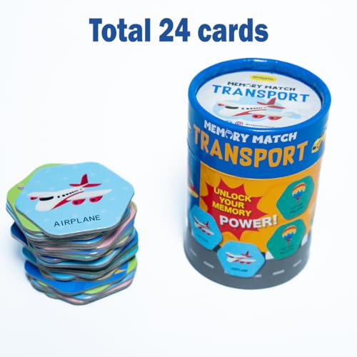 Image of THE BOOK TREE Memory Match Game: Transport - 24 Durable Cards, 12 Vehicle-Themed Pairs, Brain-Boosting Educational Game for Kids, Toddlers, and Families