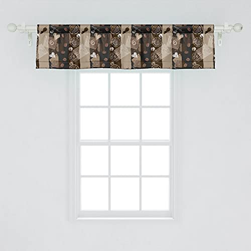Ambesonne Brown Window Valance, Coffee Typography Hearts And Beans On Abstract Striped Grungy Backdrop In Dark Brown Tones, Rod Pocket Curtain Valances For Kitchen Bedroom, 54" X 12", Dark Brown #TOP1