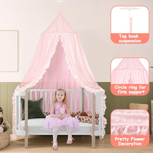 Image of Princess Bed Canopy for Girls - Crib Canopy for Bed - Mosquito Net for Bed, Kids Bed Canopy with Princess Room Decor for Girls Bedroom,Children's Reading Room Decor (Pink)