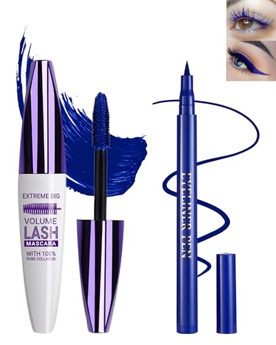 Lestpola Burgundy Waterproof Mascara & Eyeliner, 5D Silk Fiber Lash Extension Colored Tube Mascara Volume and Length,Long-Lasting Smudge-Proof Volumizing Colorful Máscara & Liquid Eyeliner Pen Set for Women