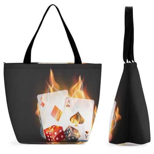 Sac à main cartes à jouer grand cabas épaule femme pour voyage et shopping