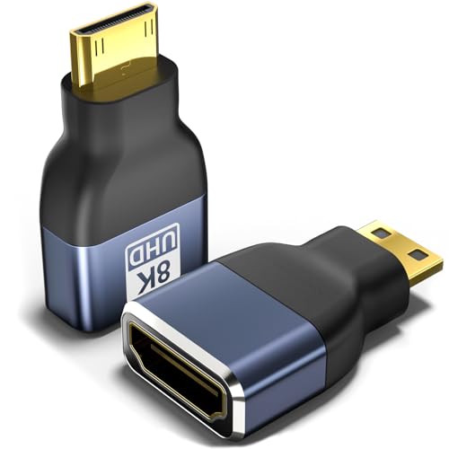 Mini HDMI to HDMI Adapter 2-Pack 8K@60Hz 4K@144Hz 2K@240Hz Gold-Plated Converter with 48Gbps HDMI 2.1 High-Speed Bidirectional Adapter for DSLR Camera Tablet Laptop HDTV Projector PS5 Xbox
