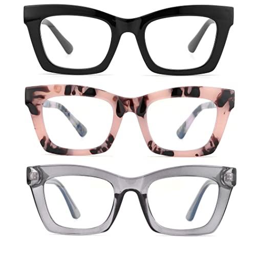 Image of 3 pack style Spring hinge Readers Blue Light Blocking Computer Square Reading Glasses for Women Men