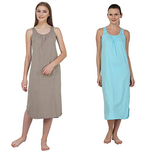 Image of BLAZON Women's Cotton Hosiery Solid Maxi Nighty Slip (Pack of 2) Available Sizes: S, M, L, XL, 2XL, 3XL, 4XL, 5XL