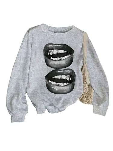 Verdusa Women's Hip Hop Oversized Sweatshirt Streetwear Graphic Long Sleeve Pullover Tops Grey Large