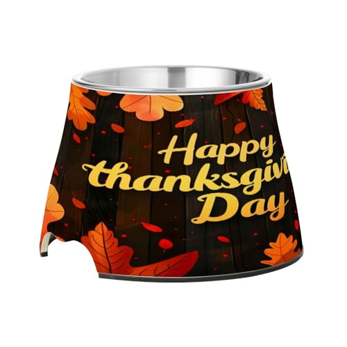 YEGAME Stainless Steel Elevated Dog Bowls, Happy Thanksgiving Non-Skid Spill-Proof