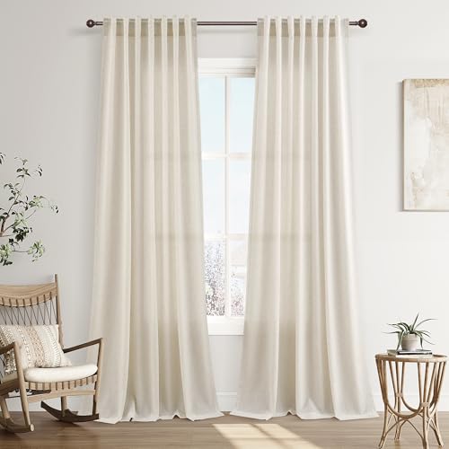 Image of Joywell Extra Long Linen Curtains 112 Inches for Living Room Birch Beige