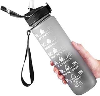 Glxertvz Sports Water Bottle With Motivational Time Marker And Fruit Infuser,1 Litre Large Bpa Free Water Bottle - Leak Proof & No Sweat Gym Bottle For Outdoor, Cycling, Gym (grey), (P-503)