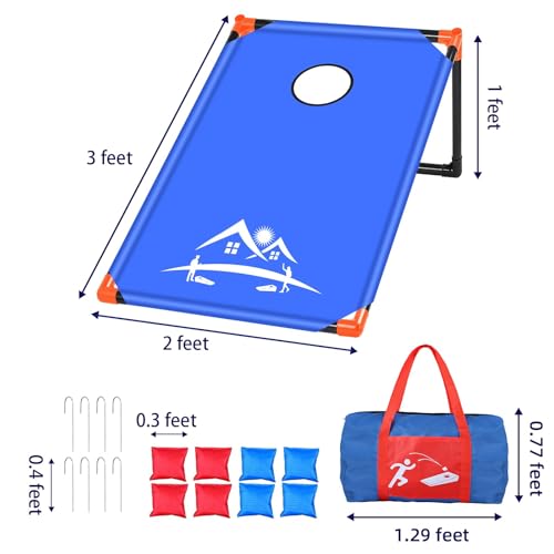 NZQXJXZ 3x2 ft Cornhole Board Set with 8 Bean Bags and Carrying Bag, Outdoor Toss Game Set for Kids and Adults, Portable Corn Hole Sets for Beach Lawn Backyard (Red and Blue) — view 4