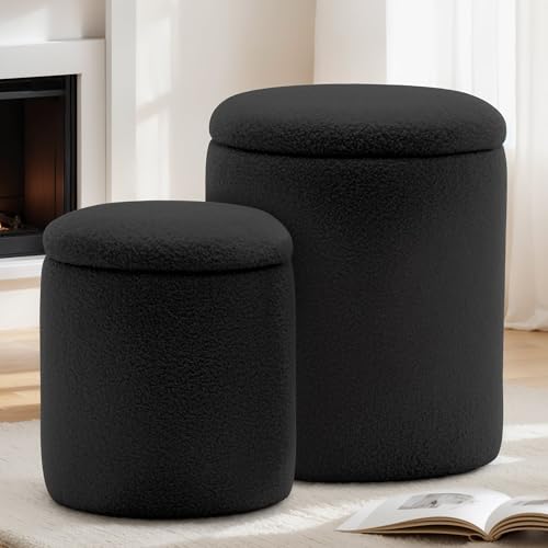 YSICK Round Ottoman with Storage, Set of 2, Small Vanity Stool as...