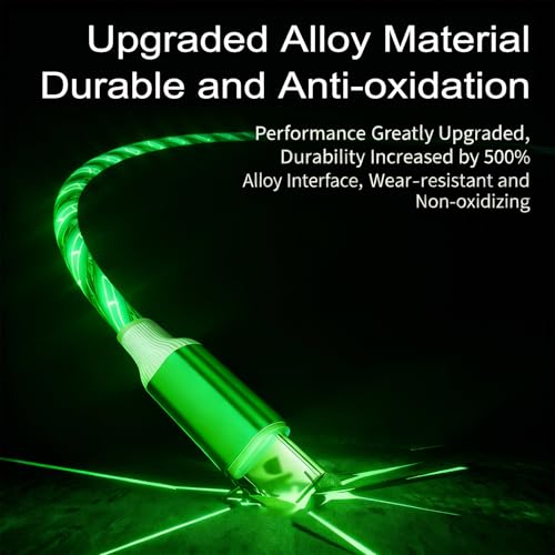 Image of AYI USB C to A Charging Cable 3.3ft, LED Glowing Starry Sky Light-Up Cord, PVC Tangle-Free Fast Charging Cable with Smart Chip, Data Transfer Sync Cord for USB-C Devices, Green.