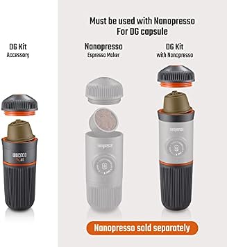 WACACO Nanopresso & DG Kit Capsule Adapter Bundle - Portable Espresso Maker for Ground Coffee and DG Capsules