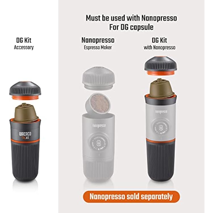 WACACO Nanopresso & DG Kit Capsule Adapter Bundle - Portable Espresso Maker for Ground Coffee and DG Capsules