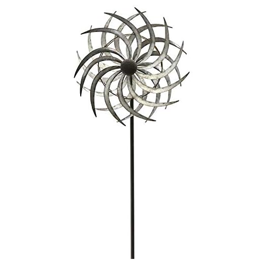 Klocke Gartendekoration Windrad Garten Silber - Metall - Ø 40cm / Höhe: 150cm - Wetterfest - Hochwertige Qualität & Stabiler Standstab - Gartenstecker/Metallwindrad/Windräder - Gartendeko