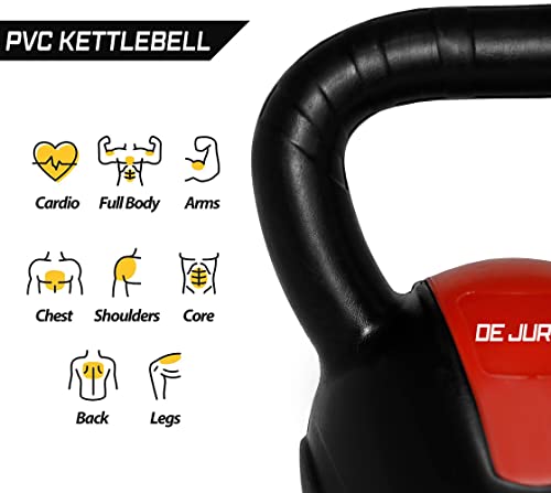 Image of De Jure Fitness PVC Kettlebell 3kg for Men & Women Strength & Cardio Training, Soft Grip, Crushed Concrete Filled, Full Body Workout Equipment for Home & Gym (Red Black)