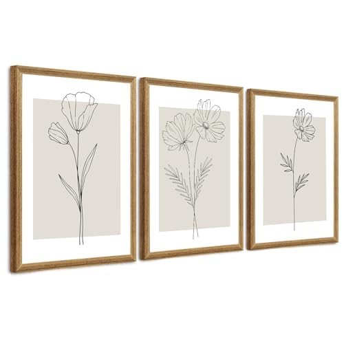 ICHZUMW Framed Black and White Neutral Floral Canvas Wall Art, 3pc 20x30 In