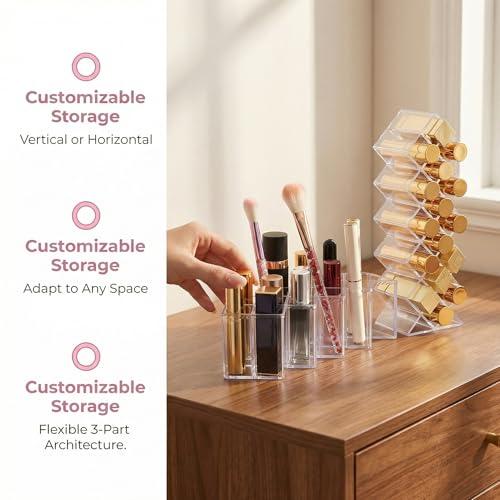 BXUUXA 2 Stück Lippenstift Organizer 16 Plätze Lipgloss Halter Acryl Transparent Lipstick Holder Aufbewahrung für Lipgloss Lidschatten Makeup Pinsel Kosmetik Organizer für Bad Schminktisch Büro