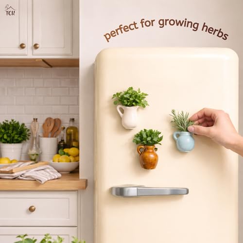 Image of TCK Mini Ceramic Vase Fridge Magnets | Set of 3 | Decorative 3D Ceramic Flower Vase Refrigerator Magnets | Glossy Finish | Strong Magnetic Backing | Kitchen & Home Decor | for All Magnetic Surfaces