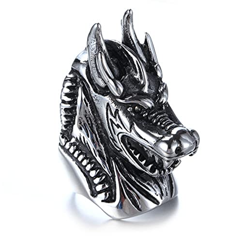 HHW Anillo De Cabeza De Dragón De Acero De Titanio Retro Punk Anillo De Dragón del Zodiaco Chino Regalo para Niños Joyería Étnica Minimalista,9 Cover