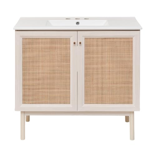 Image of Swiss Madison Classe 36 in. White Oak Bathroom Vanity with White, 3-Hole Ceramic Sink Top