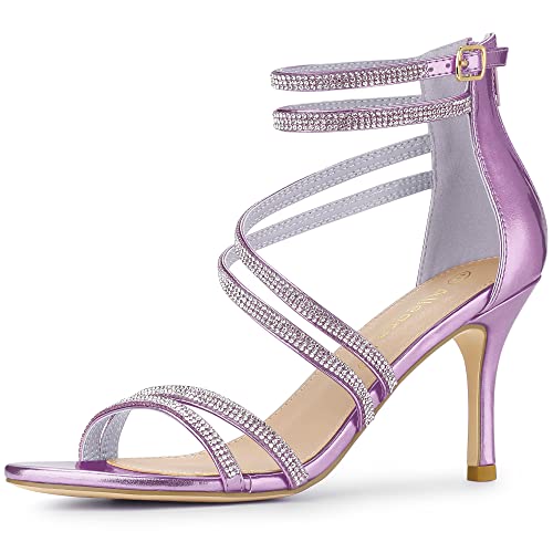 Allegra K Allegra K Women's Ankle Strap Rhinestone Stiletto Taro Purple Heels Sandals - 8 M US