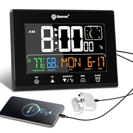 Geevon Digital Atomic Alarm Clocks for Bedrooms with Battery Backup, HD Color Display Atomic Lock photo Geevon Digital Atomic Alarm Clocks for Bedrooms with Battery Backup, HD Color Display Atomic Lock