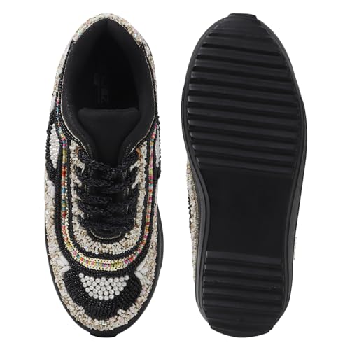 Image of LENSBURY Women Hand Embroidery Wedding Party Bridal Floral High Heel Sneakers I Cushioned Insole I Comfortable Wear Wedge Shoes I for Ladies and Girls LBCNV4037