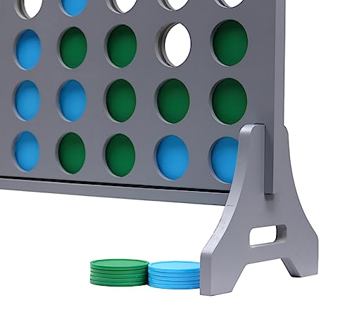 Image of Giant 4 in a Row Game for Family & Adults - Tailgating Pros Jumbo Grey Wooden Four in a Row Indoor & Outdoor Yard Game for Family Party Fun, Portable Activities for Patio, Backyard, and Camping