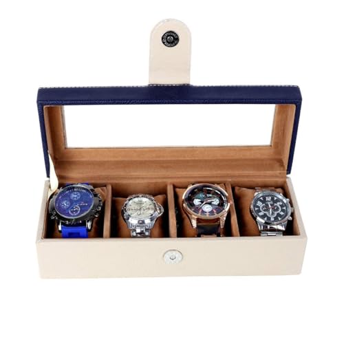 Image of Leather World Faux Leather Watch Box Organizer For Men & Women - Wrist Watch Box Holder 4 Slots - Removable Pillows Display Case - Gift for Loved Ones - Tan