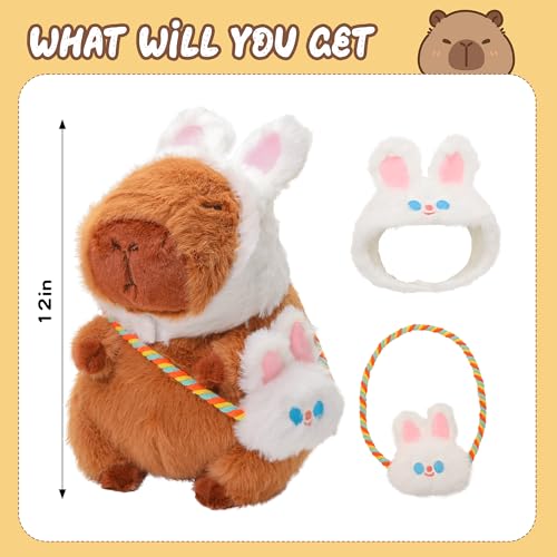 Image of Capybara Plush with Clothes & Accessories,Christmas Stuffed Animals, 10.2 in Cute Capybara Stuffed Animal Plush Toys,Birthday Gifts&Dress Up Cute Plushies for Boys /Girls (bunney)